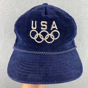 Vintage USA Olympics Corduroy Hat Navy Blue Drew Pearson Neil Clutch Rope Cap